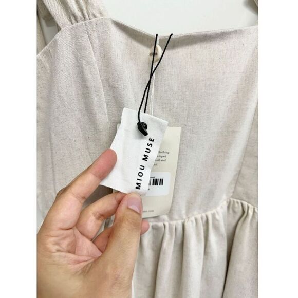 MIOU MUSE Dress Size Small Bow Tie Mini Linen Blend Square Neck NEW - Picture 10 of 12